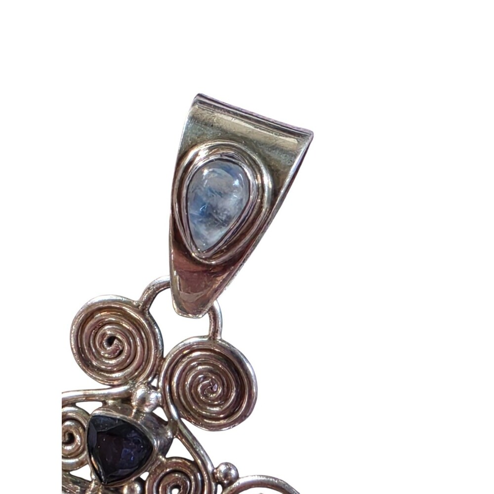 SAJEN 925 Sterling Silver Jade Carved Butterfly Pendant Moonstone Tanzanite 3.25 - Picture 8 of 8